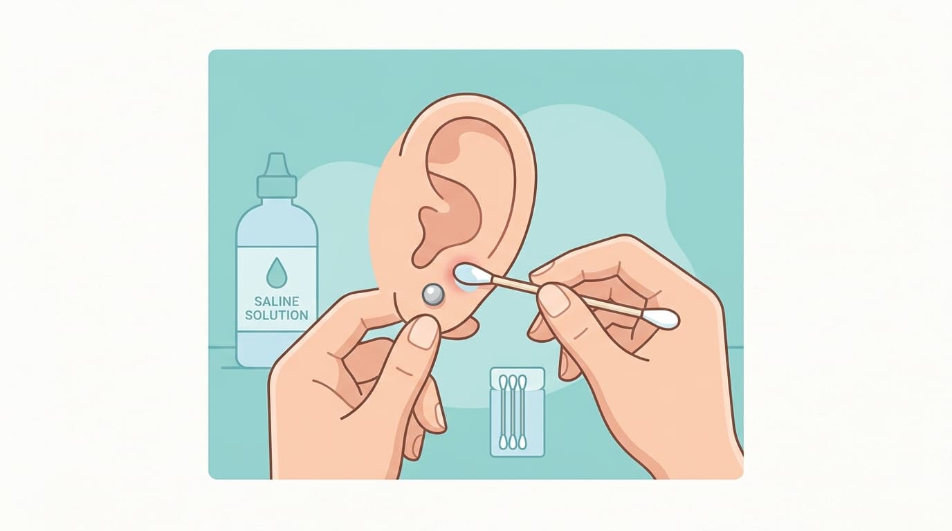 Illustration of proper piercing care and cleaning